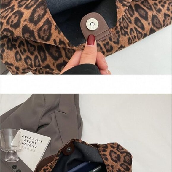 Leopard Print Tote Bag Polyester Large Capacity Stylish Women Shopper - Picture 4 of 8
